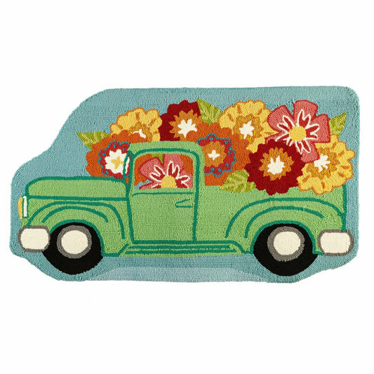 Plow & Hearth Flower Truck Shaped Hooked Rug