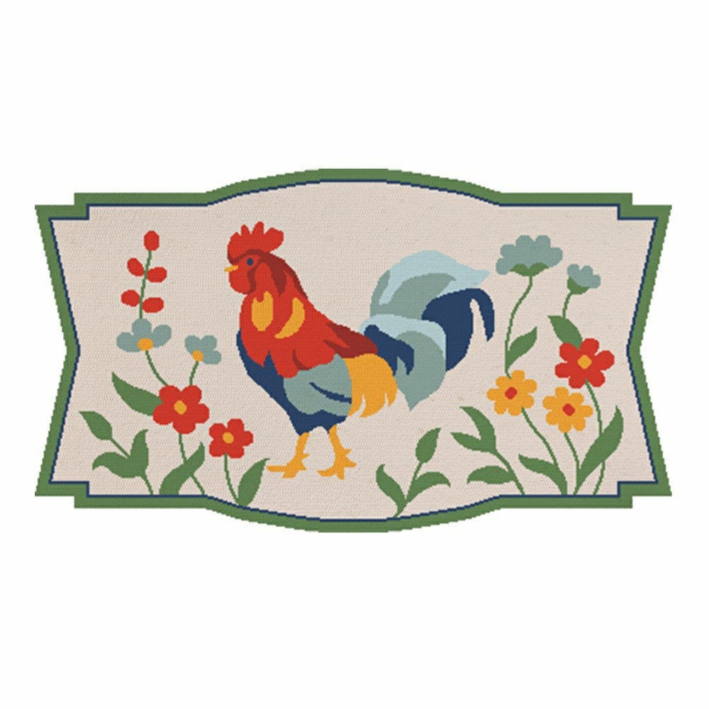 Plow & Hearth Floral Rooster Indoor/Outdoor Hooked Rug 24"x42"