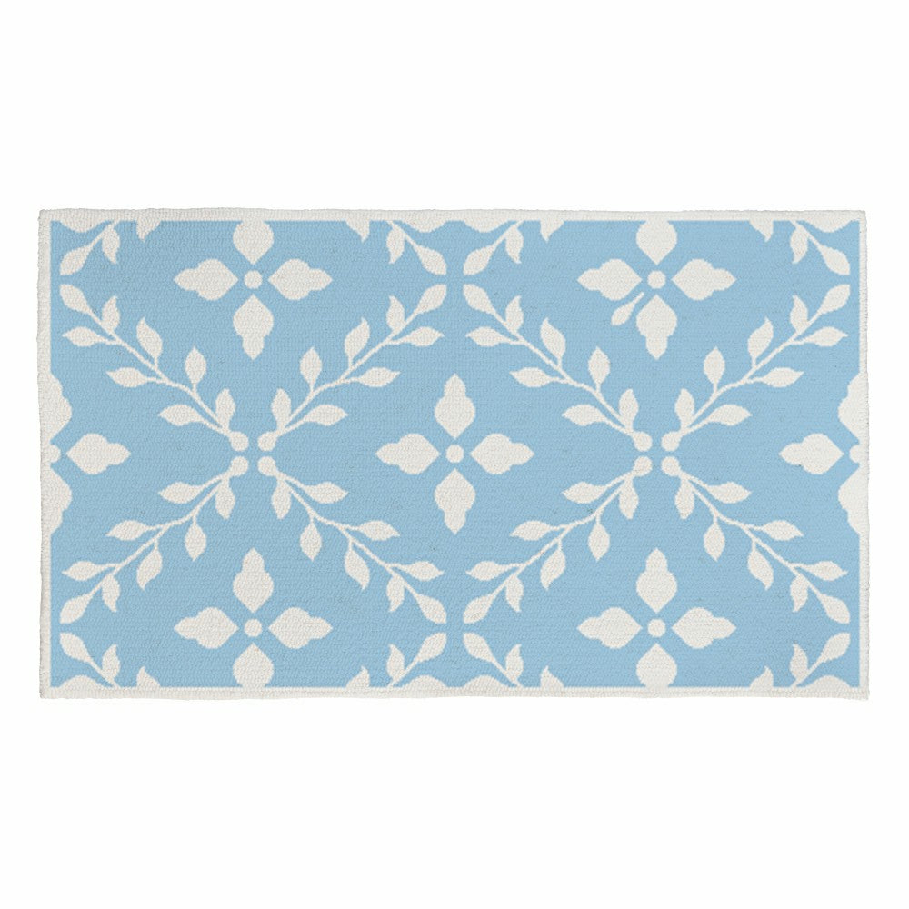 Plow & Hearth Light Blue Diamonds Indoor/Outdoor Hooked Rug 24"x42"