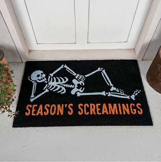 Plow & Hearth Skeleton "Season's Screamings" Coir Doormat