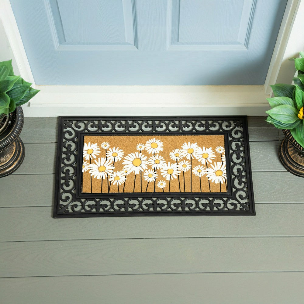 Plow & Hearth EG Studio Home Coordinates Dandelion Flocked Coir Sassafras Switch Mat 22"x10"