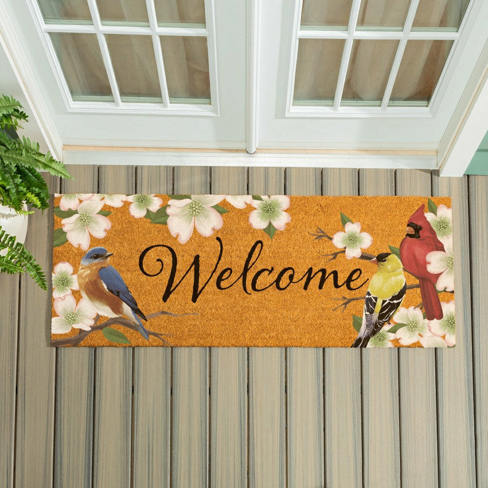 Plow & Hearth What She Shed Bird Bunch, Coir Mat, 60"x24"