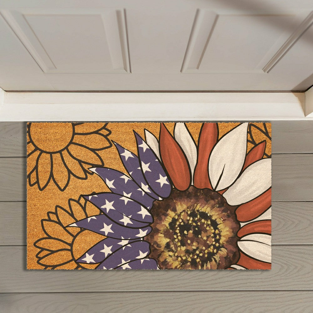 Plow & Hearth American Classic Patriotic Sunflower, Coir Mat 30"x18"