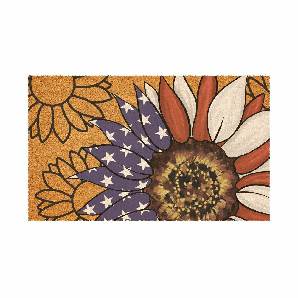 Plow & Hearth American Classic Patriotic Sunflower, Coir Mat 30"x18"