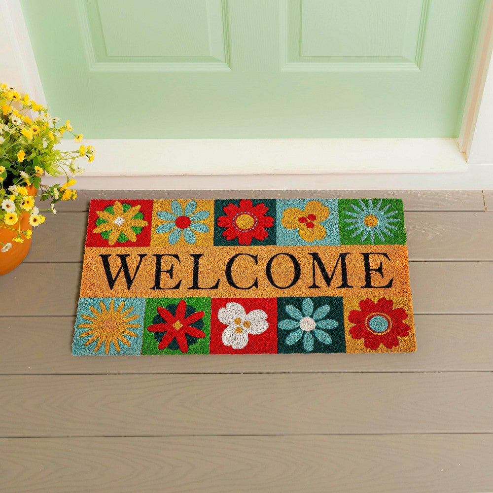 Plow & Hearth Big Bold Florals Welcome Tiles Coir Mat