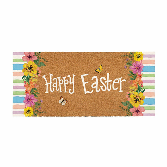 Plow & Hearth Bunny Blooms Floral Bunny, Flocked Coir Sassafras Switch Mat 22"x10"