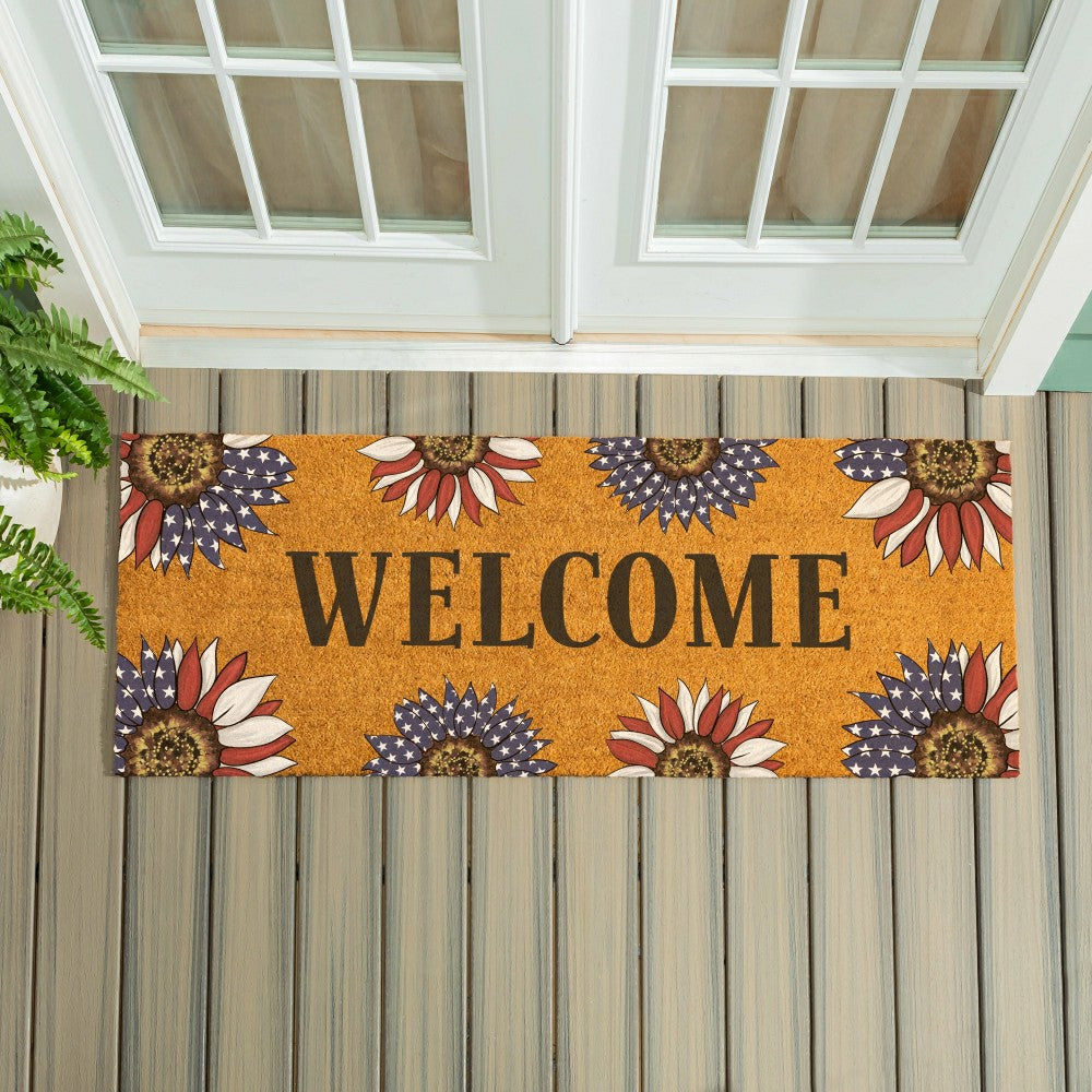 Plow & Hearth American Classic Patriotic Sunflower, Coir Mat, 60"x24"