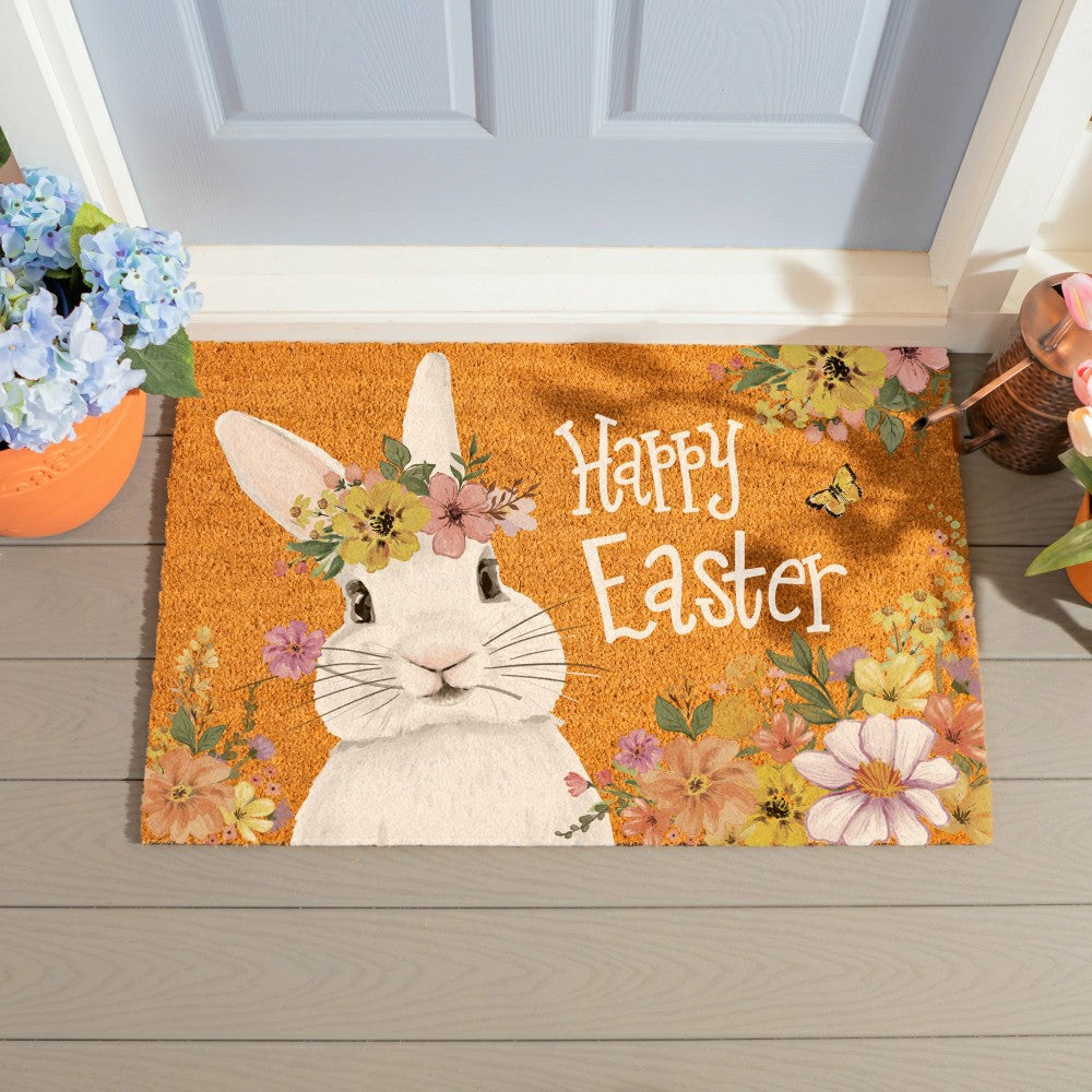 Plow & Hearth Bunny Blooms Floral Bunny, Coir Mat 36"x24"
