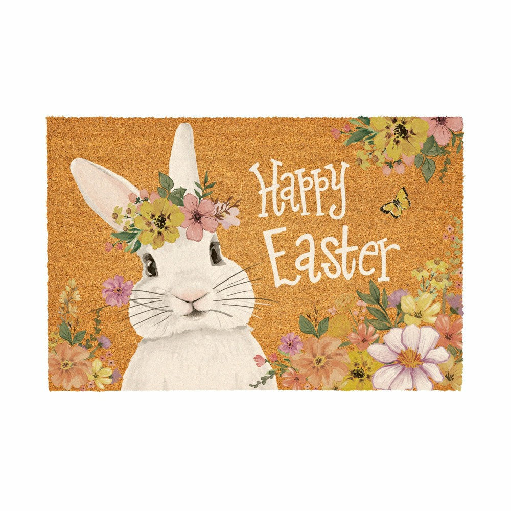 Plow & Hearth Bunny Blooms Floral Bunny, Coir Mat 36"x24"