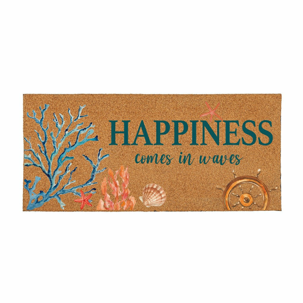 Plow & Hearth Blue Coastal Beach, Flocked Coir Sassafras Switch Mat 22"x10"