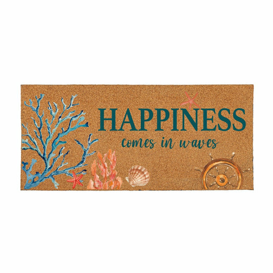 Plow & Hearth Blue Coastal Beach, Flocked Coir Sassafras Switch Mat 22"x10"
