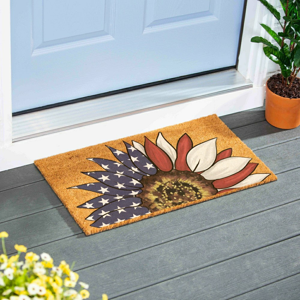 Plow & Hearth American Classic Patriotic Sunflower, Coir Mat 28"x16"