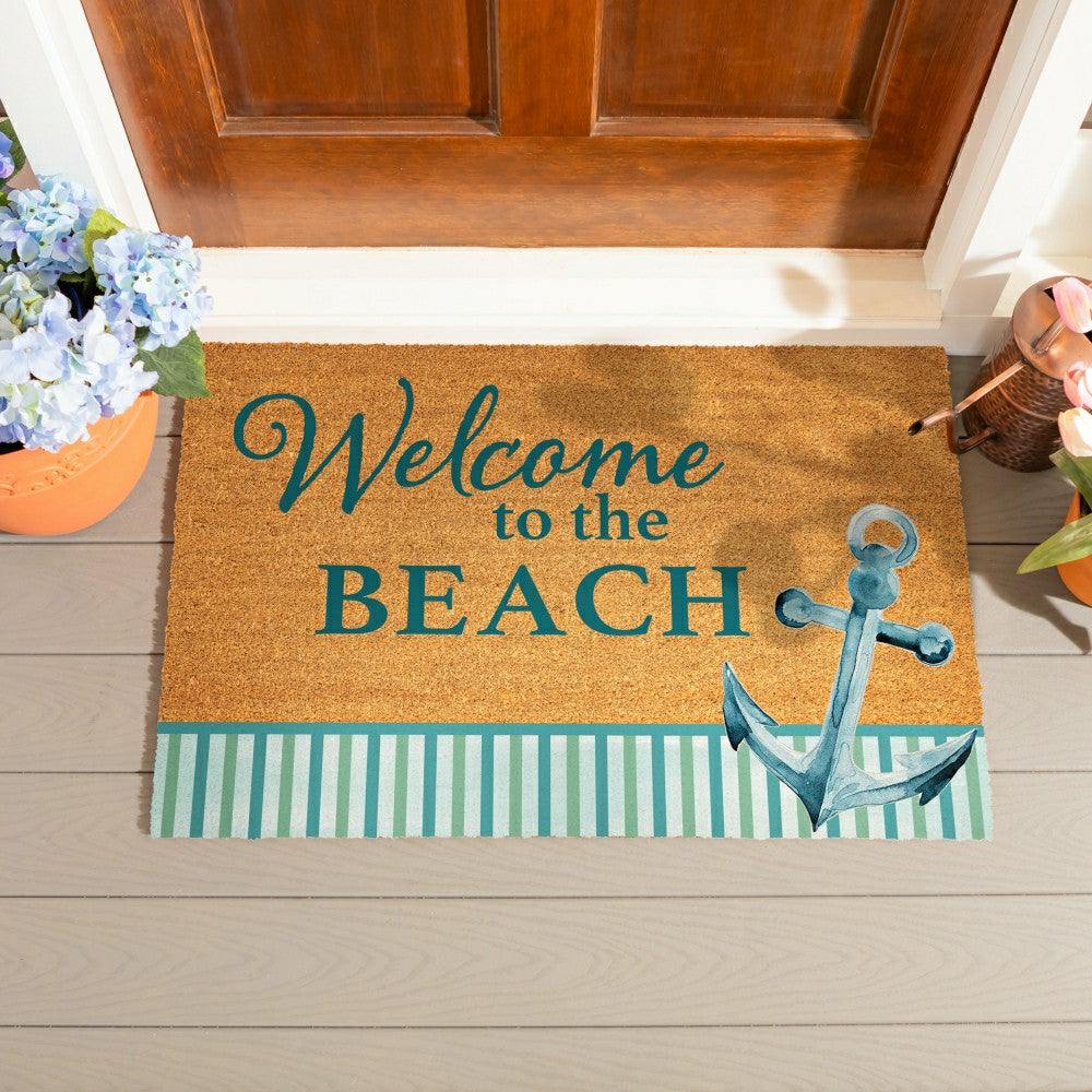 Plow & Hearth Blue Coastal Beach, Coir Mat 36"x24"