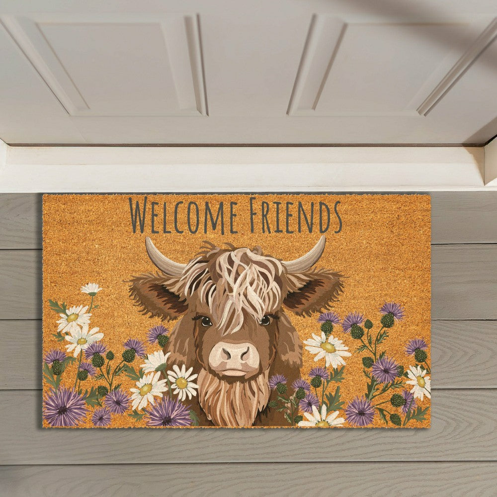 Plow & Hearth Petal & Plow Highland Cow, Coir Mat 30"x18"