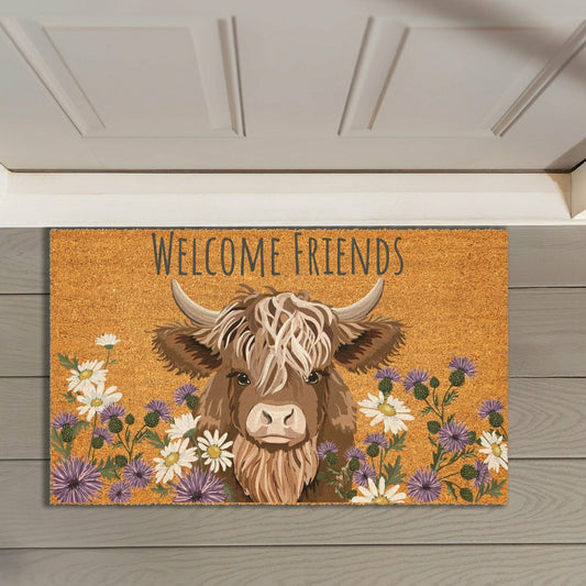 Plow & Hearth Petal & Plow Highland Cow, Coir Mat 30"x18"