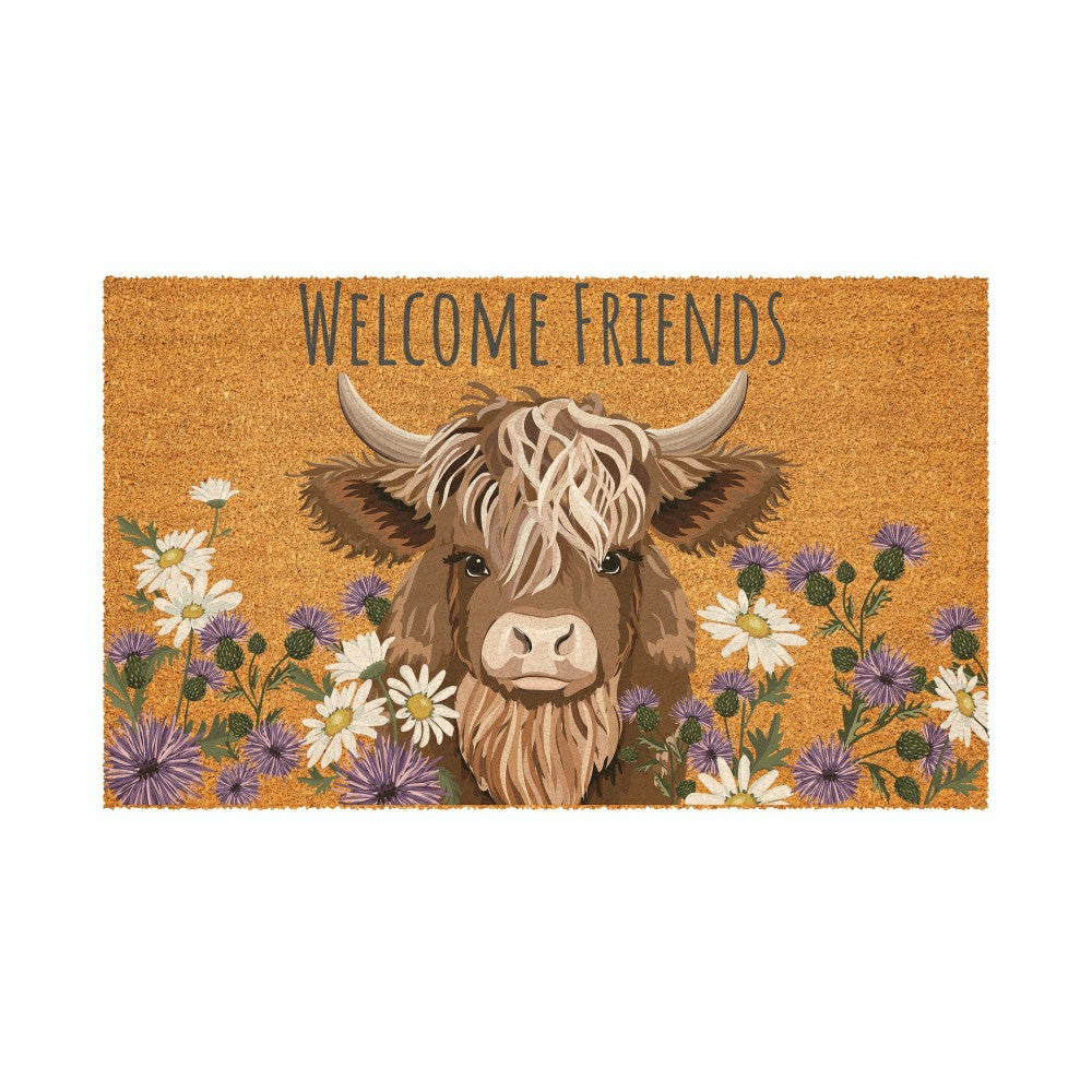 Plow & Hearth Petal & Plow Highland Cow, Coir Mat 30"x18"