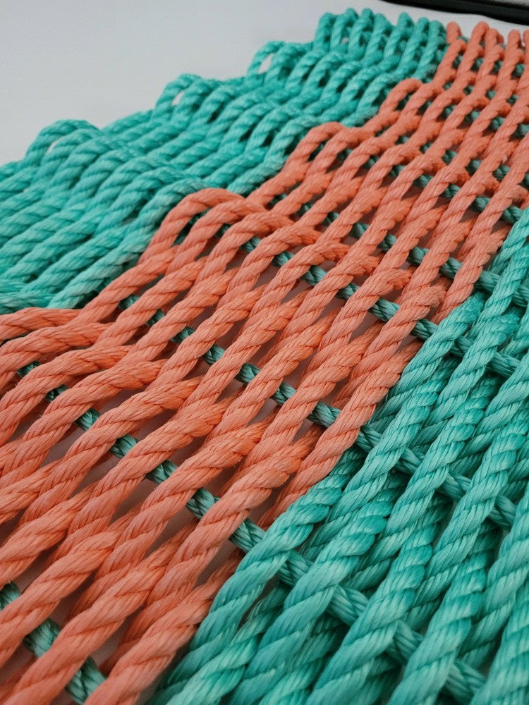 Plow & Hearth Lobster Rope Mat, Teal and Coral Orange