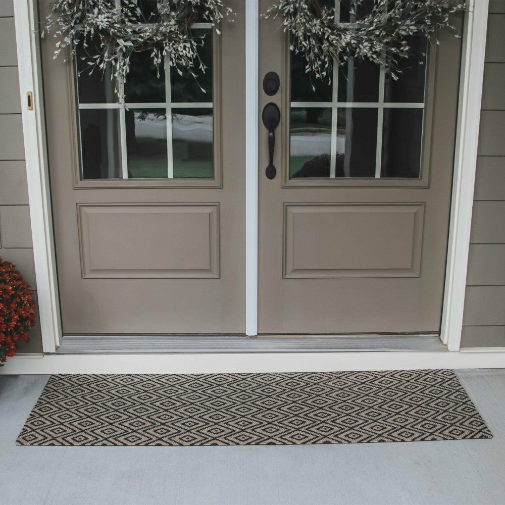 Plow & Hearth Neighburly Diamond Dot Coir Doormat, Black & Coir Double Door
