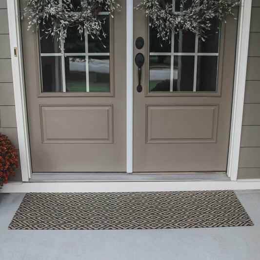 Plow & Hearth Neighburly Diamond Dot Coir Doormat, Black & Coir Double Door