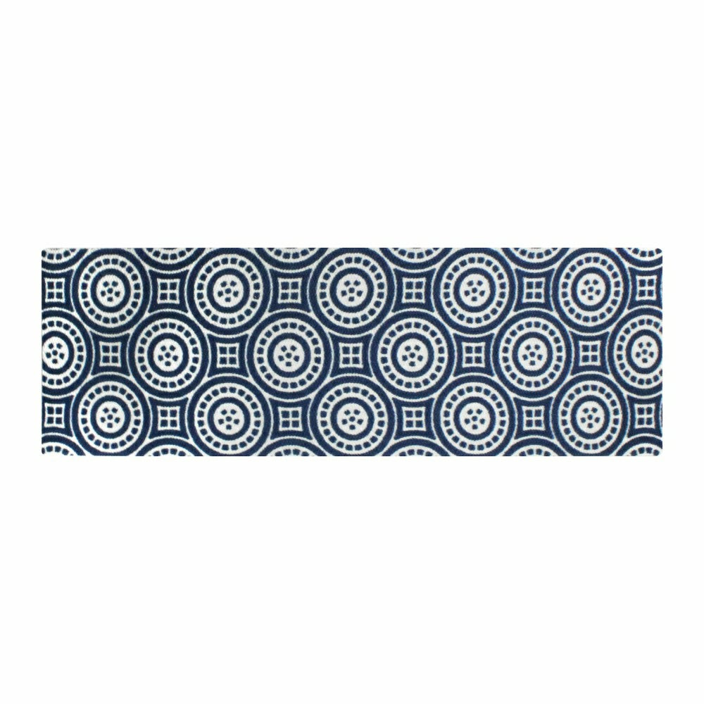 Plow & Hearth Neighburly Medallions Doormat,Navy & White Double Door