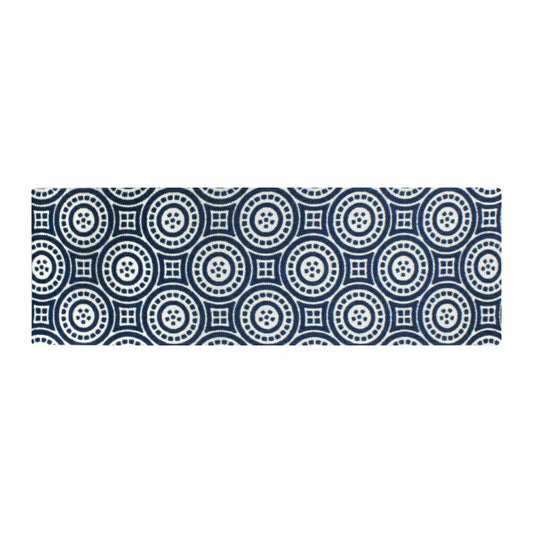 Plow & Hearth Neighburly Medallions Doormat,Navy & White Double Door