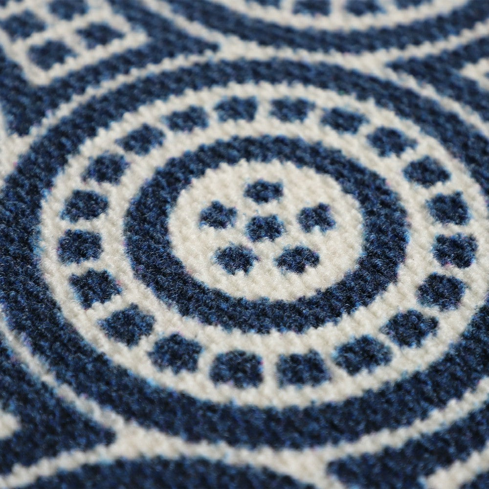 Plow & Hearth Neighburly Medallions Doormat,Navy & White Double Door
