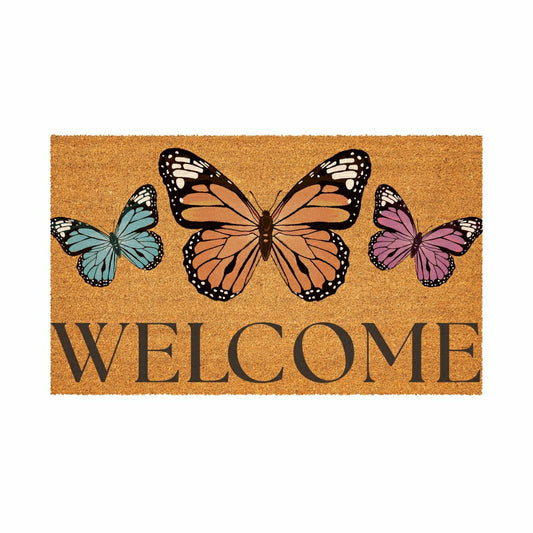 Plow & Hearth Pollinator Garden Butterfly Family, Coir Mat 30"x18"