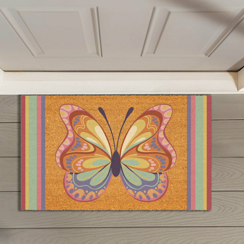 Plow & Hearth Bunny Blooms Radiant Butterfly, Coir Mat 30"x18"