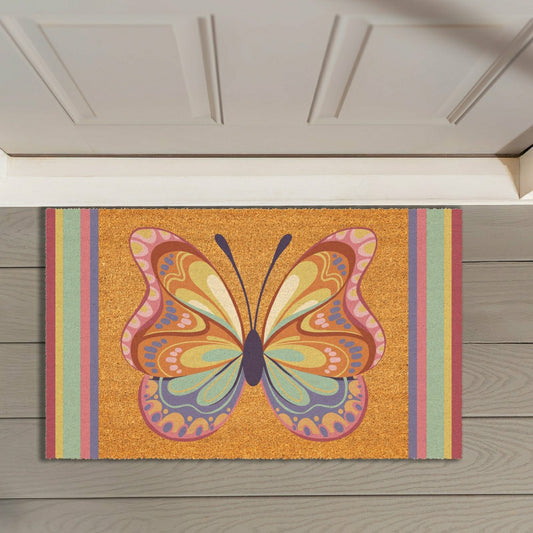 Plow & Hearth Bunny Blooms Radiant Butterfly, Coir Mat 30"x18"