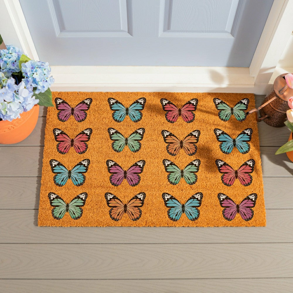 Plow & Hearth Pollinator Garden Butterfly Family Coir Mat, 36"x24"