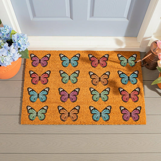 Plow & Hearth Pollinator Garden Butterfly Family Coir Mat, 36"x24"