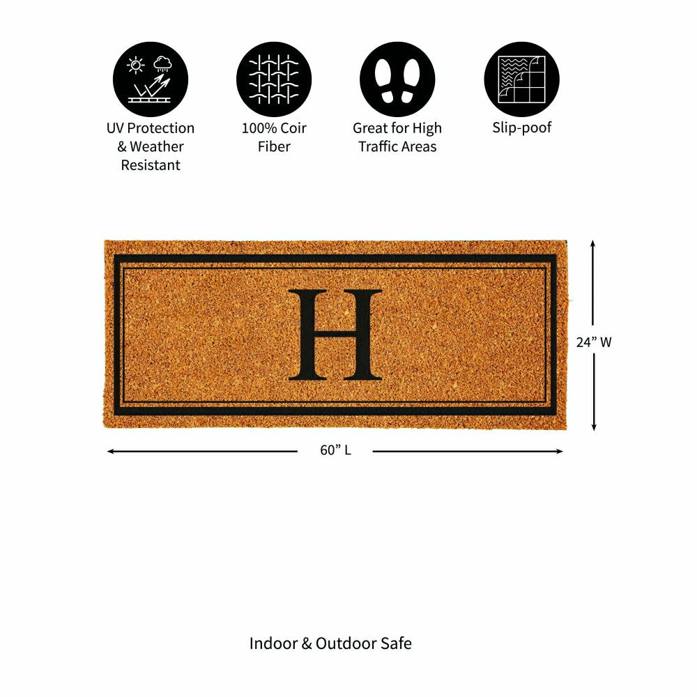 Plow & Hearth Monogram Coir Mat 60"x24", Letter H