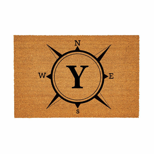 Plow & Hearth Coastal Coir Mat Compass Monogram 36x24"