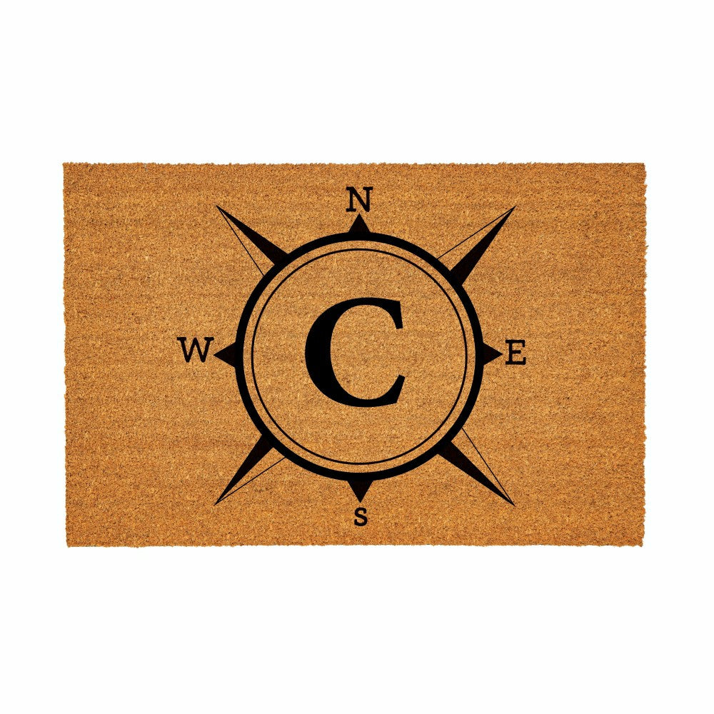 Plow & Hearth Coastal Coir Mat Compass Monogram 36x24"