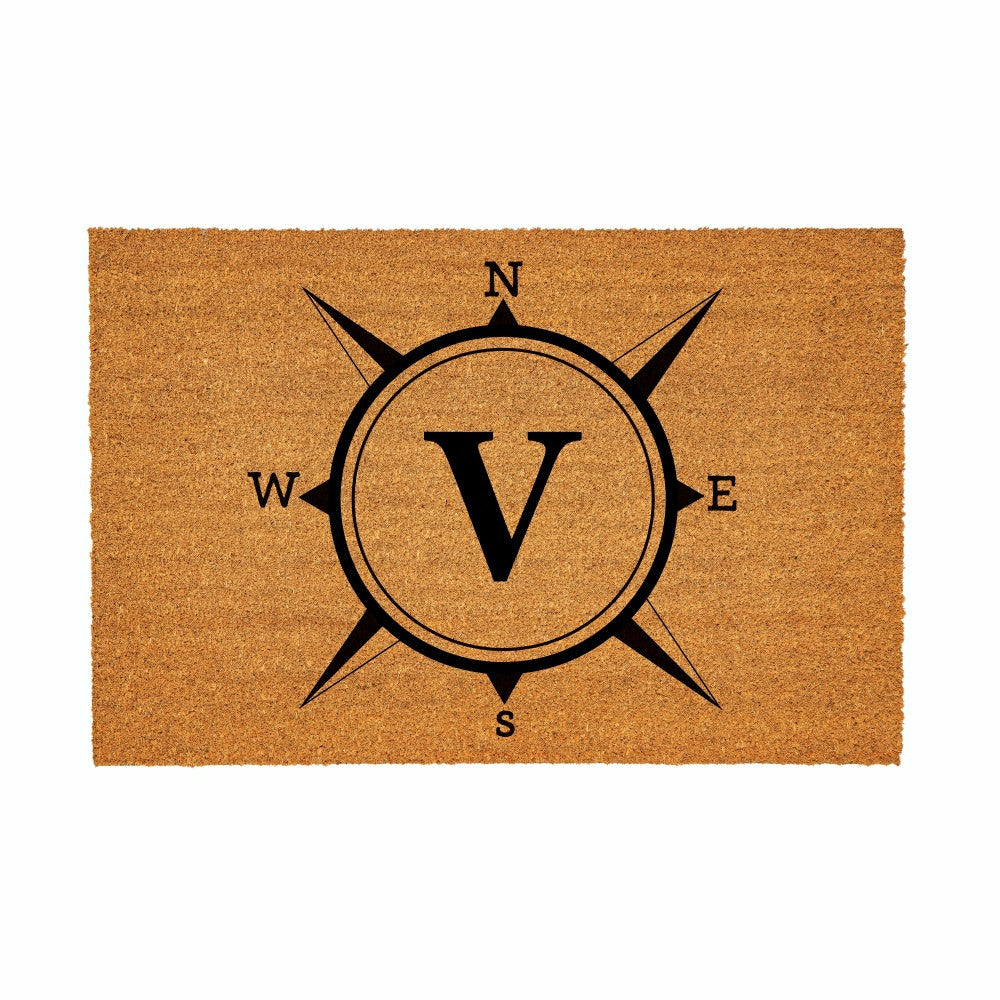 Plow & Hearth Coastal Coir Mat Compass Monogram 36x24"