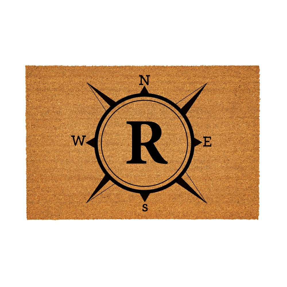 Plow & Hearth Coastal Coir Mat Compass Monogram 36x24"