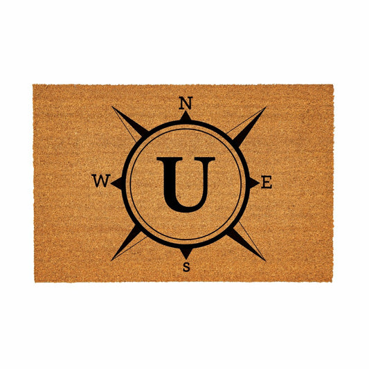 Plow & Hearth Coastal Coir Mat Compass Monogram 36x24"