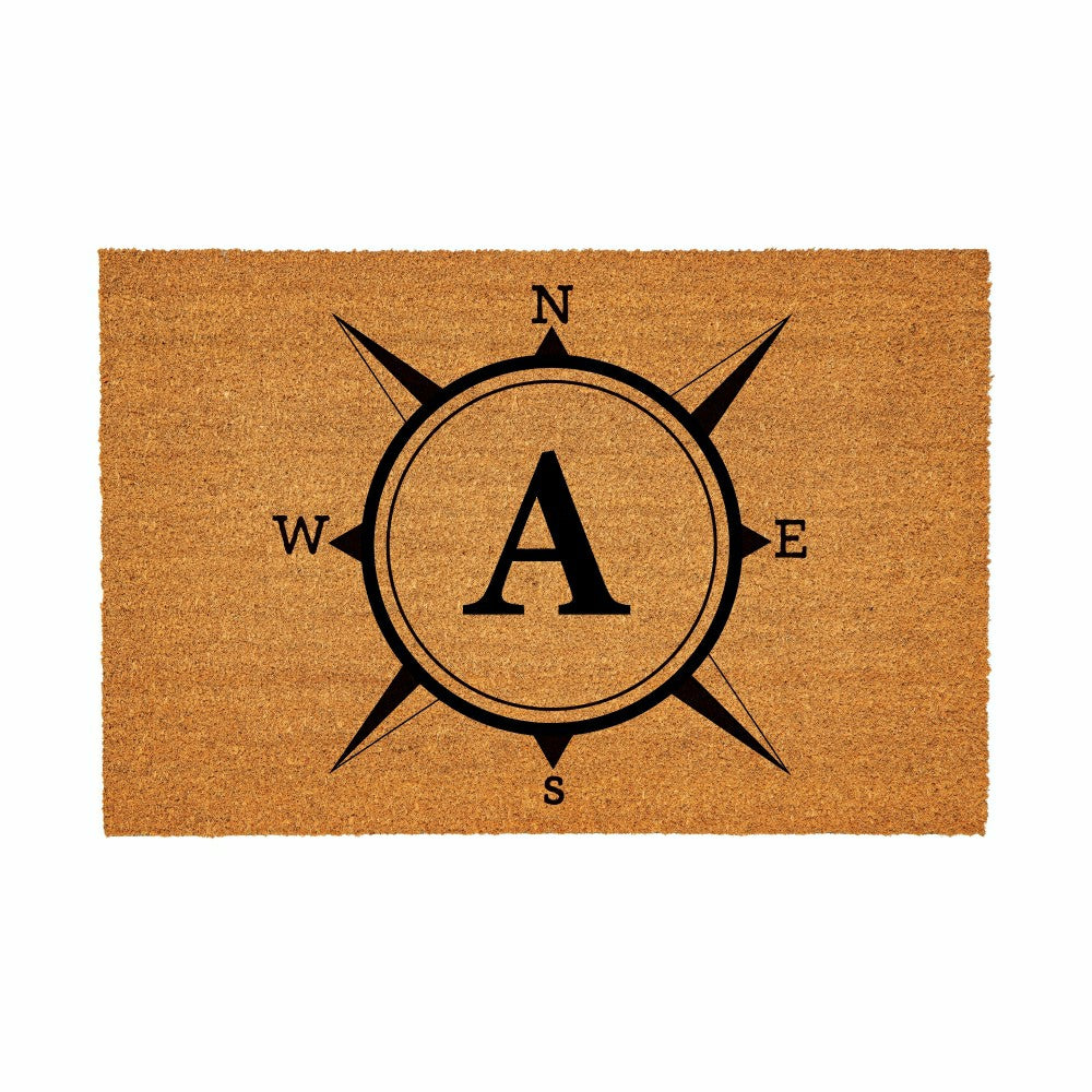 Plow & Hearth Coastal Coir Mat Compass Monogram 36x24"