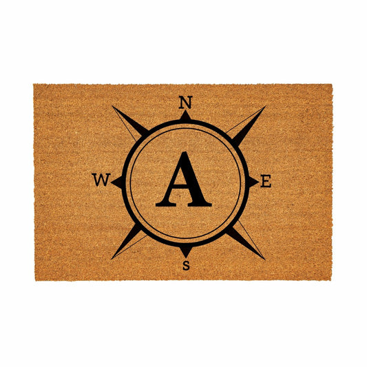 Plow & Hearth Coastal Coir Mat Compass Monogram 36x24"