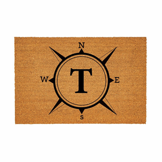 Plow & Hearth Coastal Coir Mat Compass Monogram 36x24"