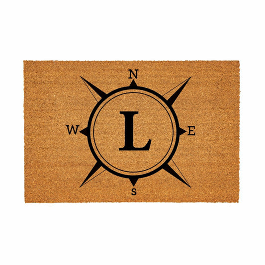 Plow & Hearth Coastal Coir Mat Compass Monogram 36x24"