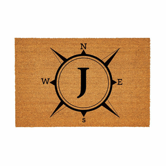 Plow & Hearth Coastal Coir Mat Compass Monogram 36x24"