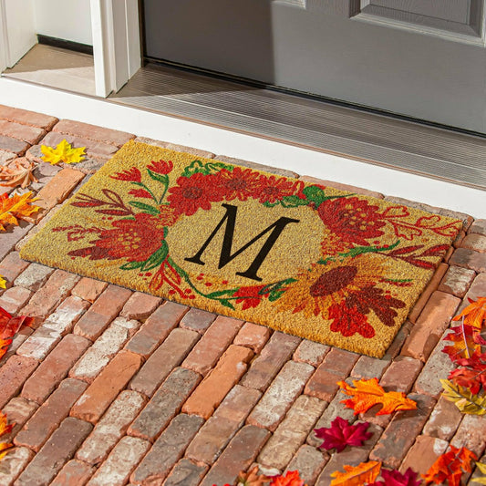 Plow & Hearth Fall Flowers Monogram Coir Mat
