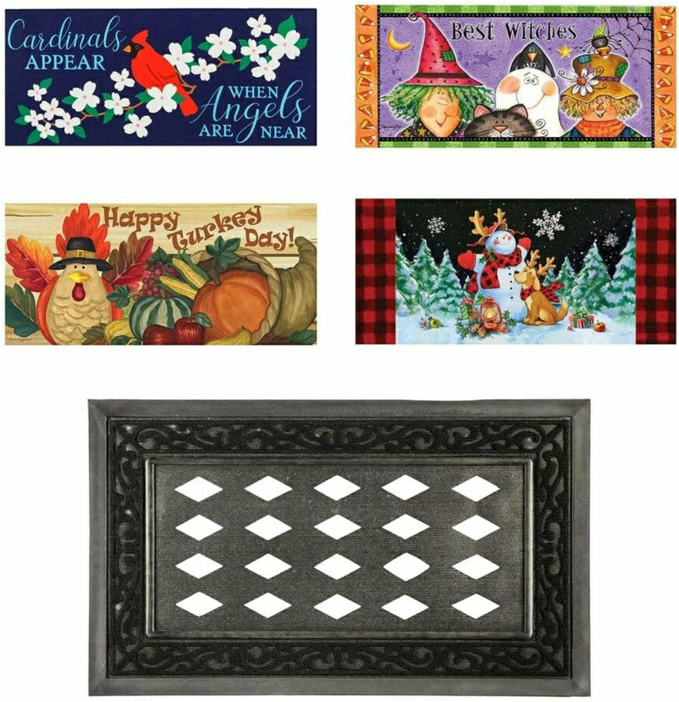 Plow & Hearth Sassafras Insert Mat Fall Holiday Gift Set with 4 Inserts and 1 Frame