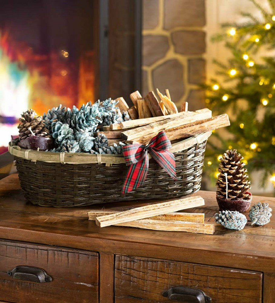 Plow & Hearth Fire Starter Holiday Gift Basket with Fatwood, Color Cones and Wax Con