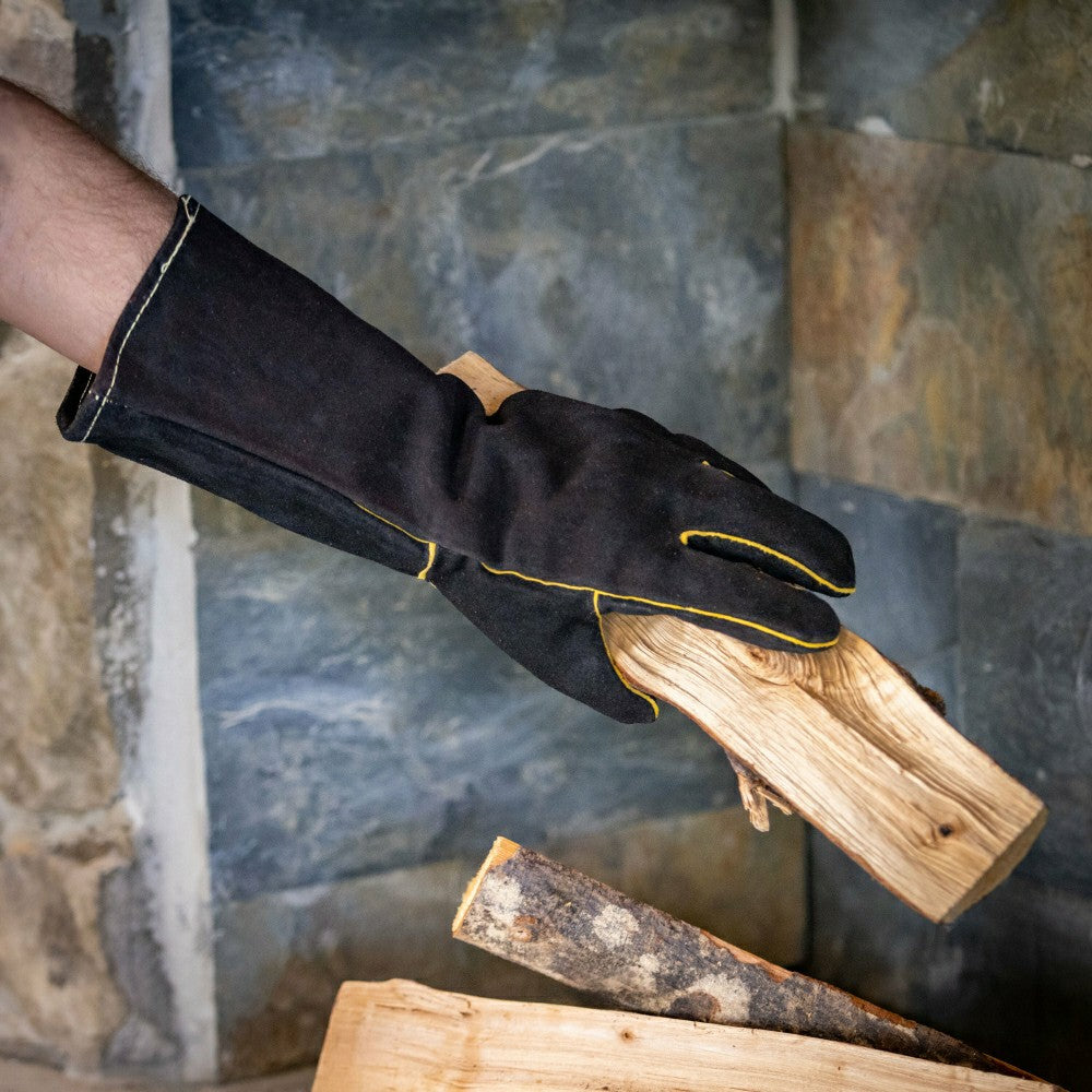 Plow & Hearth Leather Fireplace Gloves, 16" , Black