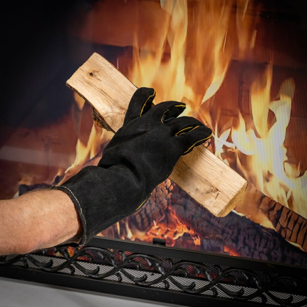 Plow & Hearth Leather Fireplace Gloves, 16" , Black