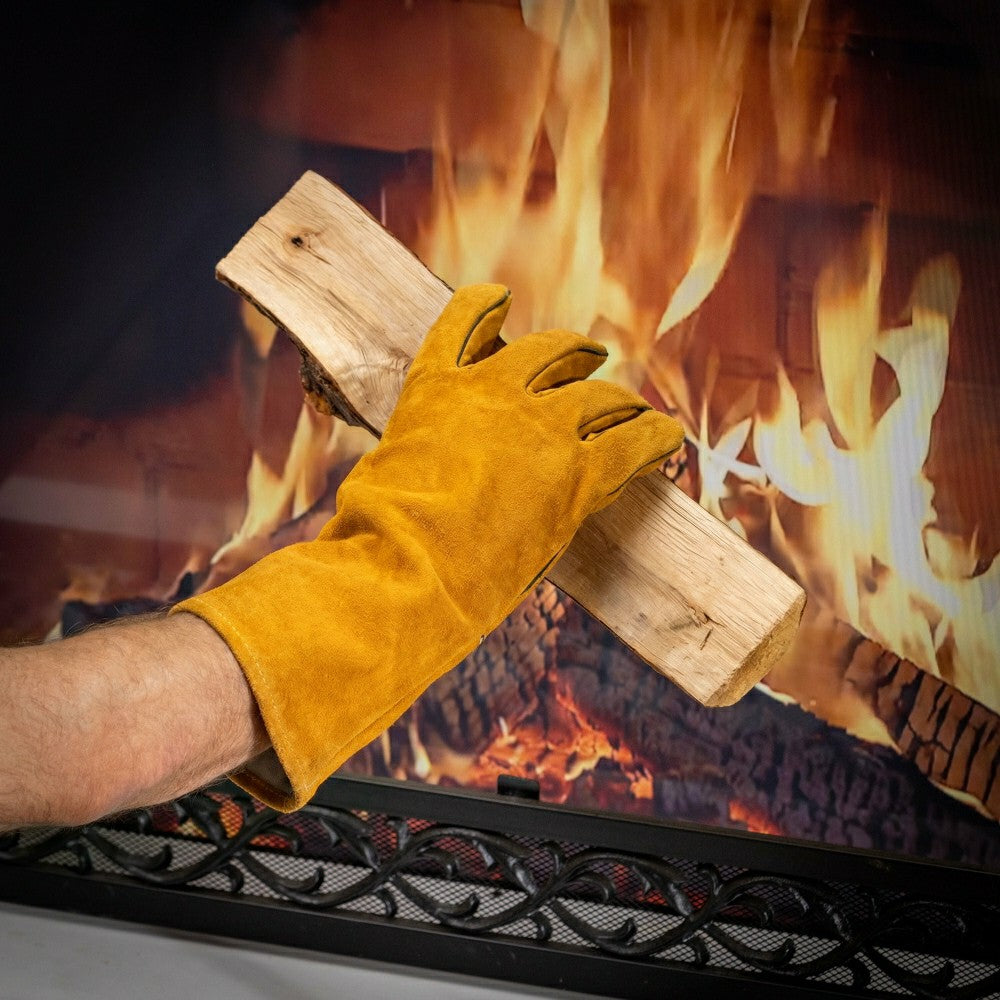 Plow & Hearth Leather Fireplace Gloves, 16" , Tan
