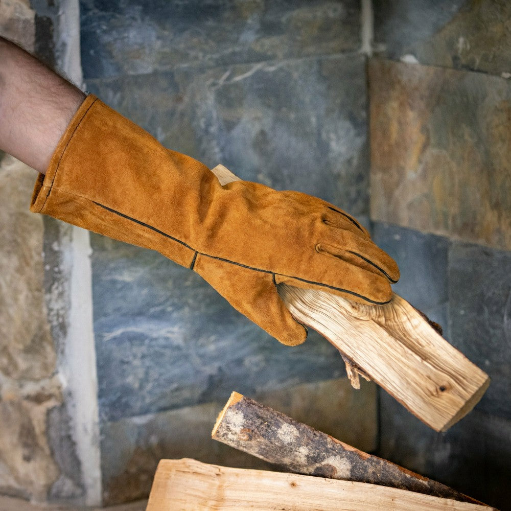 Plow & Hearth Leather Fireplace Gloves, 16" , Tan