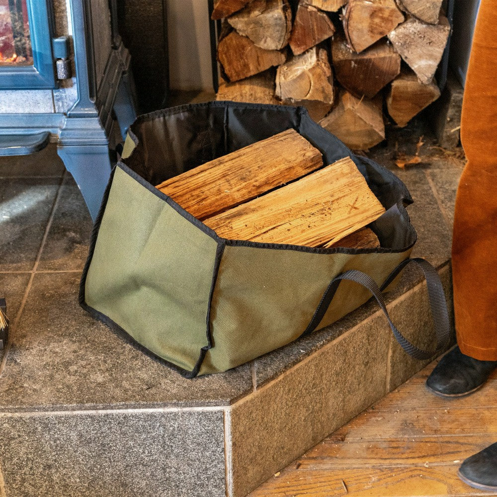 Plow & Hearth Canvas Log Carrier, Green with Black accents